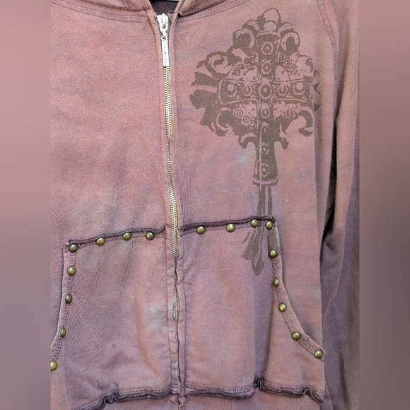 Hard Tail Distressed Embellished Zip Up Hoodie Sweatshirt - Picture 5 of 12